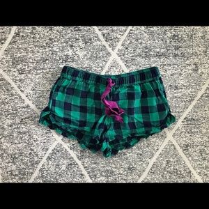 Aerie Green Plaid Pajama Shorts with Ruffle Legs